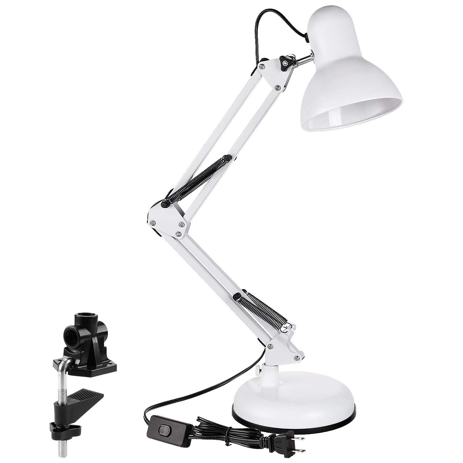 Torchstar Metal Swing Arm Desk Lamp Interchangeable Base Or Clamp Table Folding Twin White