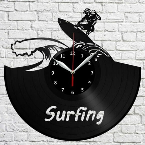 Surfing Vinyl Record Wall Clock Home Decor Fan Art Original Gift Vintage Wall Art Design