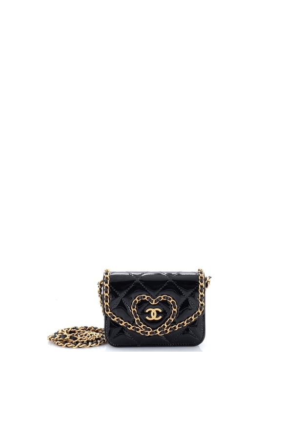 Pre-Owned Heart Chain Flap Bag Quilted Patent Mini By Rebag