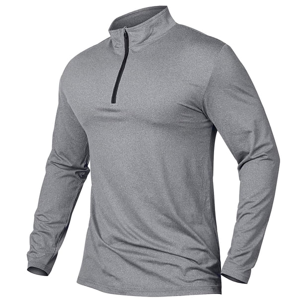 Jersey de manga larga con cremallera de un cuarto para hombre: camiseta deportiva de secado rápido para entrenar y actividades al aire libre