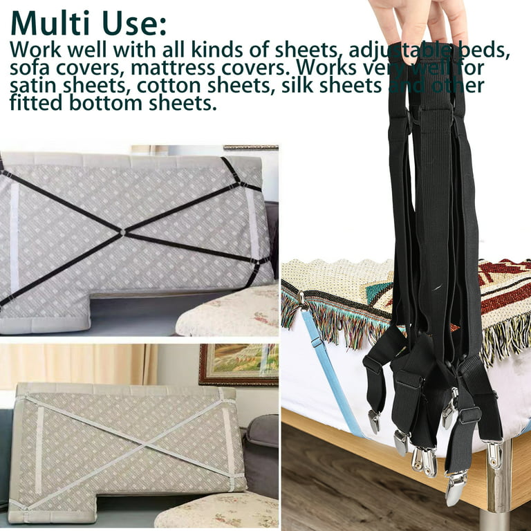 Bed Sheet Holder Straps, Adjustable Bed Sheet Fasteners and Triangle  Elastic Mattress Cover Clips Suspenders Grippers Fasteners Heavy Duty  Keeping
