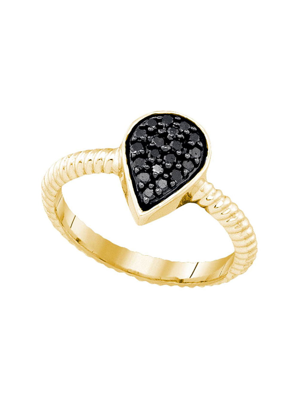 10k White Gold Round Yellow Color Enhanced Diamond Teardrop Cluster Ring 1/5