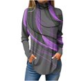 thumbnail image 2 of Somuwie Clearance Women's Fashion Printed Long Sleeve Printed Turtleneck Top T-shirt, 2 of 5