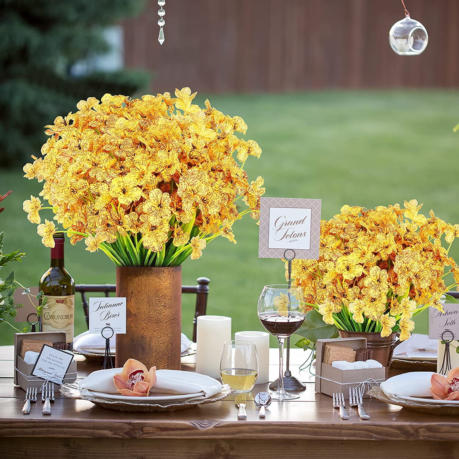 Sinhoon 6/12/18 Bundles Artificial Flowers UV Resistant Fake Flowers for Outdoor No Fade Faux Plastic Greenery Shrubs Garden Decor
