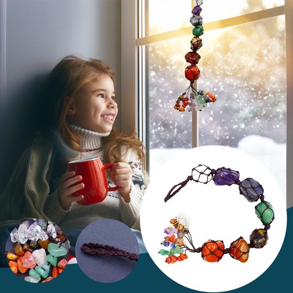 Colgante de Cristal para Pared con Los 7 Chakras | Anillos Metálicos de 8 Cm con 7 Piedras Preciosas de Colores: Amatista, Sodalita, Calcita y Ojo | Equilibrador de Energía Espiritual para La Decorac