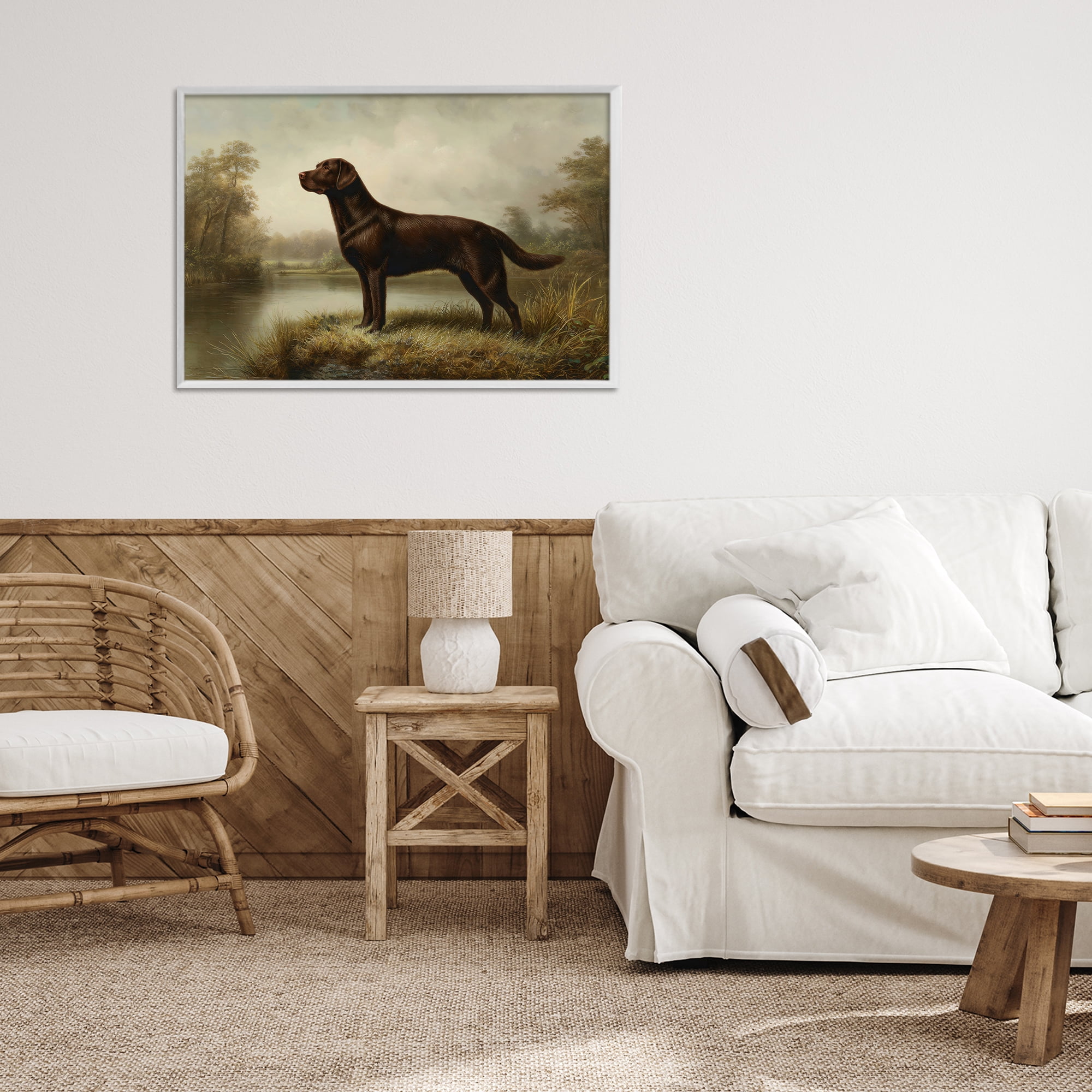 Stupell Industries On Alert Chocolate Lab White Framed Giclee Art, design by Petal Prints Design