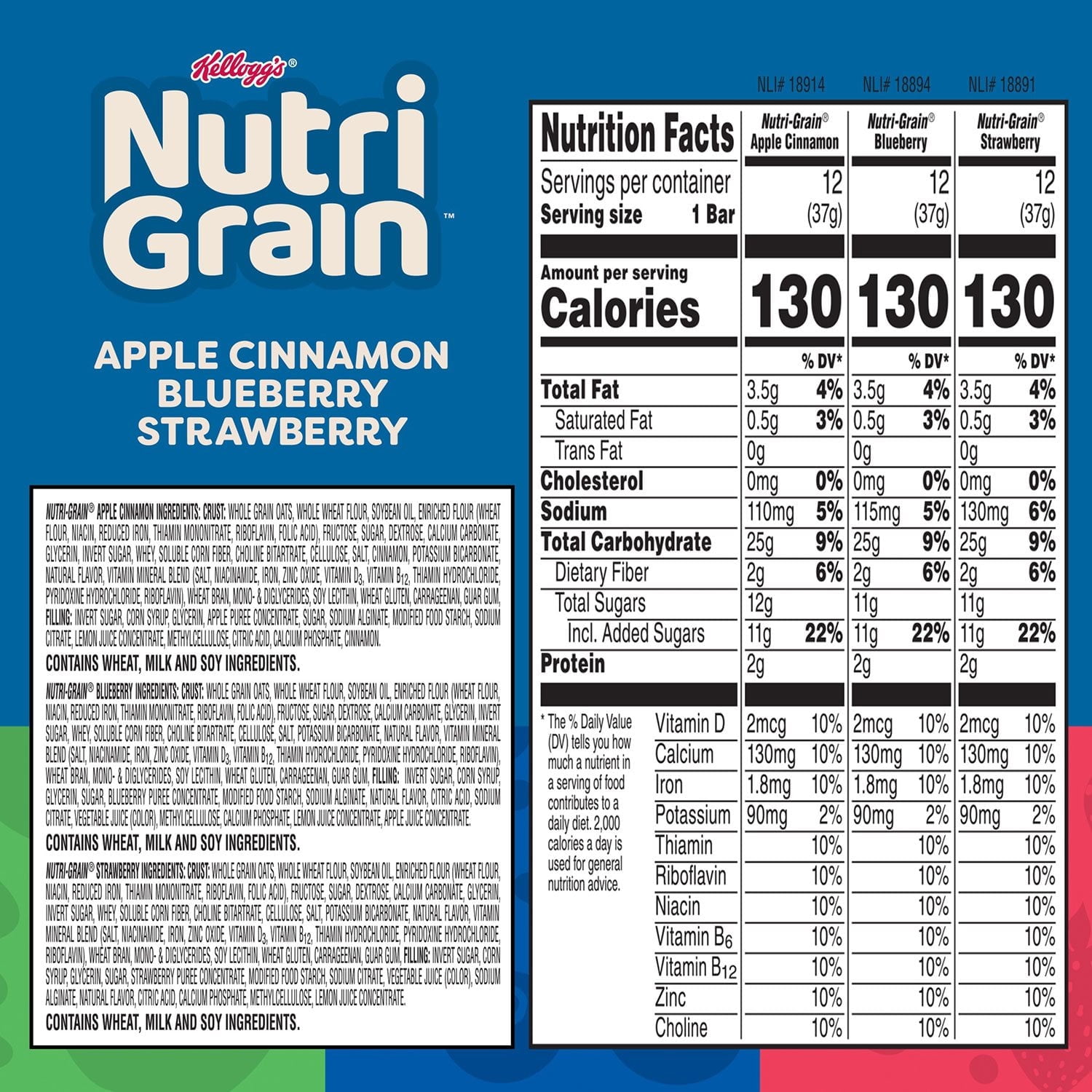 Nutri-Grain Soft Baked Variety Pack Cereal Bars, 1.3 oz, 36 Count With White Bowl By OMA