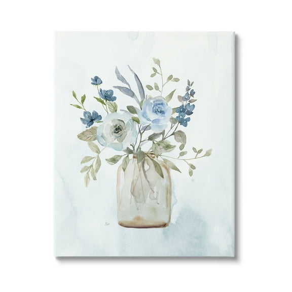 Stupell Industries Blue Bouquet in Jar Botanical & Floral Painting Gallery Wrapped Canvas Art Print Wall Art, 16 x 20