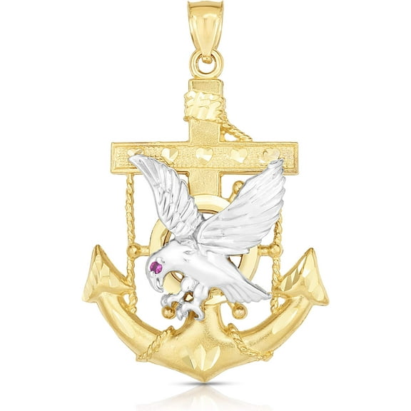 Floreo 10k Yellow Gold Eagle Cross Anchor Two-Tone Religious Pendant Large