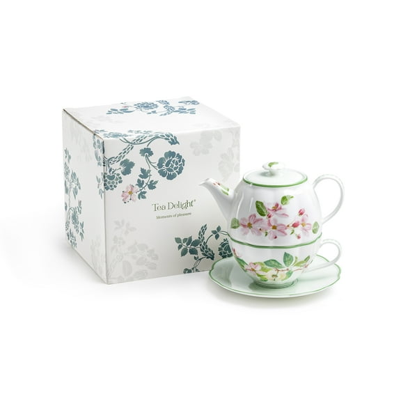 Grace Teaware Apple Blossom Bone China Tea For One Set with Gift Box