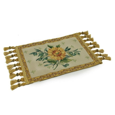 

WOVEN TAPESTRY: Placemat with sunflower and decorative tassels - Tan/Gold