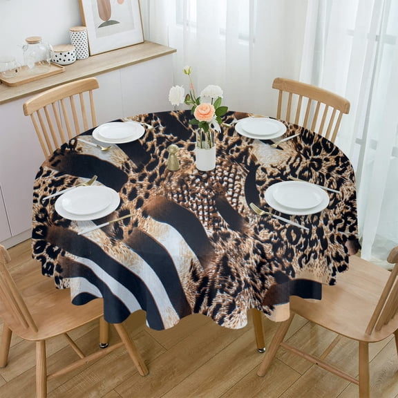 Tiger Texture Round Waterproof Tablecloth Picnic Decorative Table Cover Home Party Wedding Dining Room Table Cloth