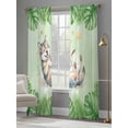 thumbnail image 4 of Cute Little Wolves Sheer Curtains 2 Panels Set Green Leaf Tropical Plants Star Summer Animal Sheer Window Curtains Light Filtering Rod Pocket Voile Drapes for Bedroom Living Room 52"X84", 4 of 8