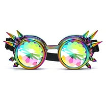 LELINTA Fation Rainbow Steampunk Goggles Rivet Laser Kaleidoscope Glasses Role Playing Round Glass Crystal Lens Silver Black Pink