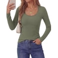 thumbnail image 4 of PRETTYGARDEN Womens Long Sleeve Tops Casual Fall Fashion Lace Square Neck Fitted Ribbed Knit Tee Shirts Winter Clothing, 4 of 8