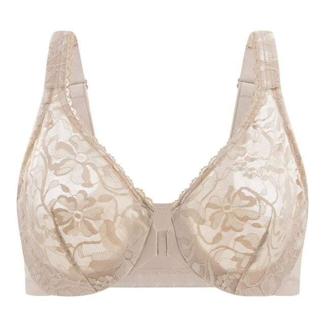 CHUANK Women‘s Front Closure Stretch Lace Underwire Bra Black 34B