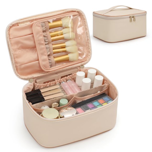 Bolsa de maquillaje OCHEAL, organizador de viaje, color rosa, de piel impermeable