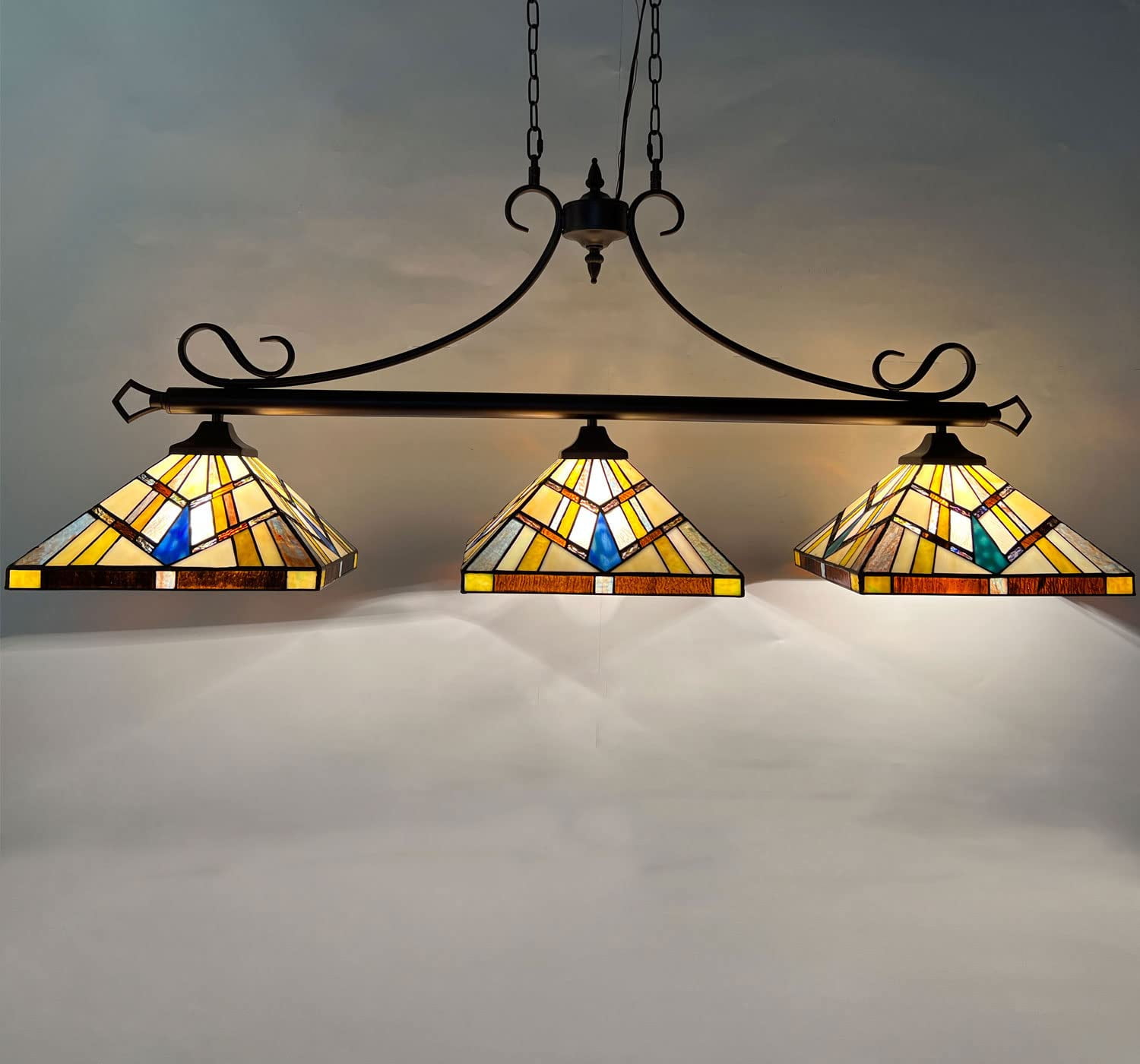 Tiffany Pool Table Light, 12" Stained Glass Lampshade Mission Style