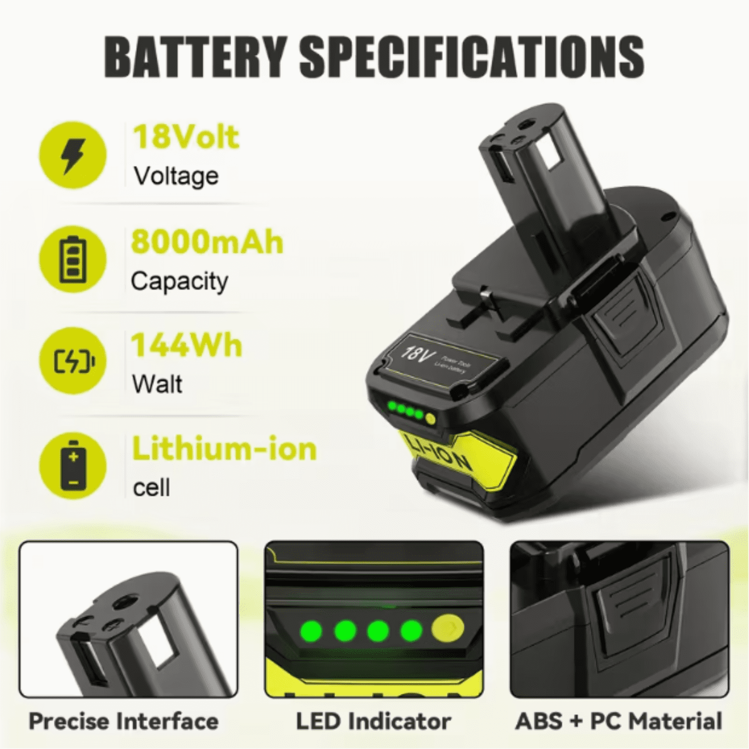 2Pack Upgraded 8.0Ah Replacement for Ryobi 18V Battery Lithium Compatible with Ryobi 18 Volt Battery ONE+ Plus P102 P103 P104 P105 P106 P108 P109 P190 PBP002 PBP005 RB18L50 BPL1820 Tools