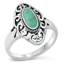 CHOOSE YOUR COLOR Wide Long Simulated Turquoise Filigree Ring .925 Sterling Silver Band Blue CZ Female Size 8