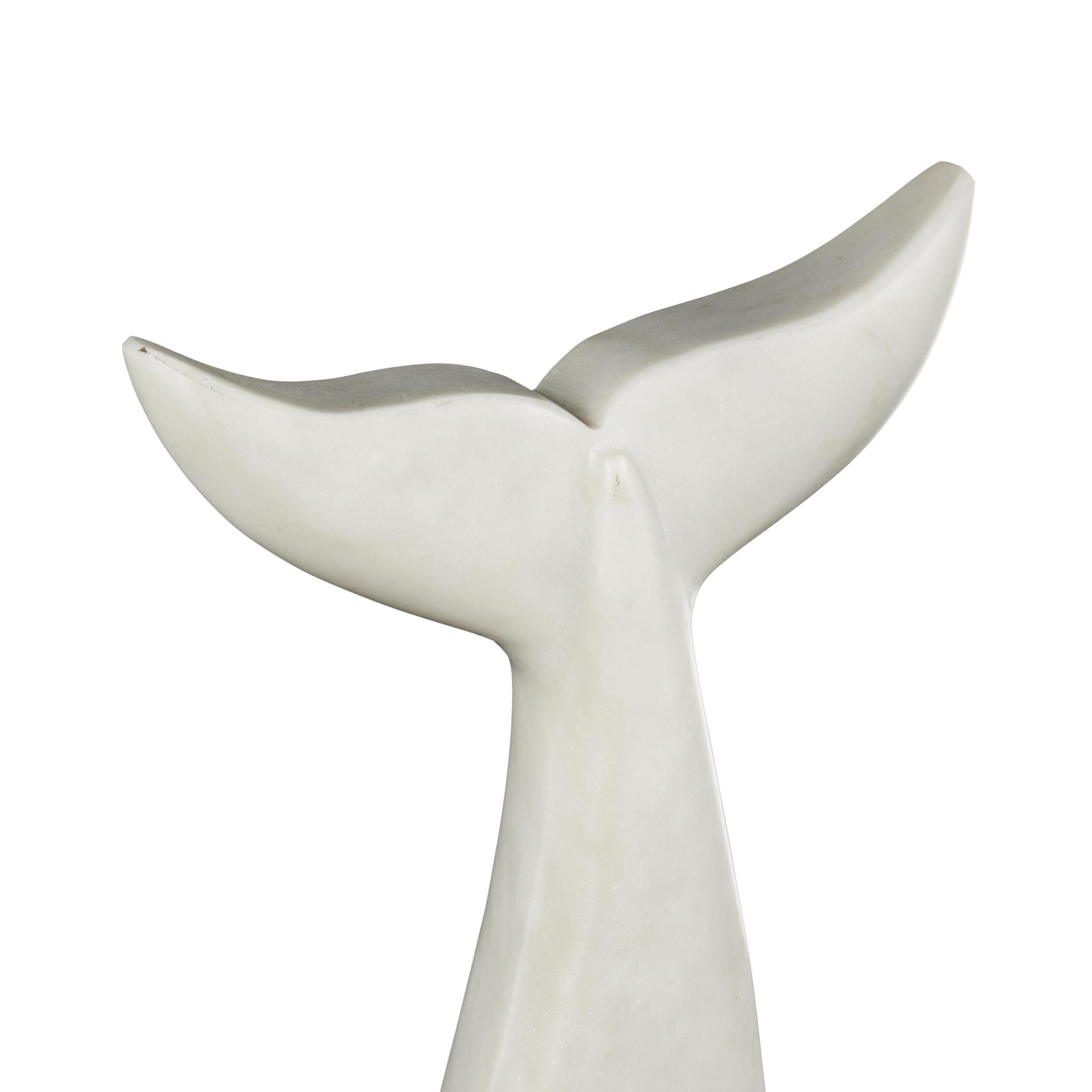 9", 7", 6"H White Marble Tail Whale Sculpture, by DecMode (3 Count)