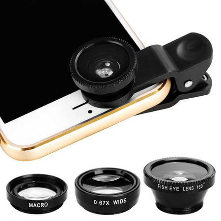 Universal 3 in1 Fisheye Wide Angle Macro Camera Lens Kit Clip On for Mobile Cell Phone