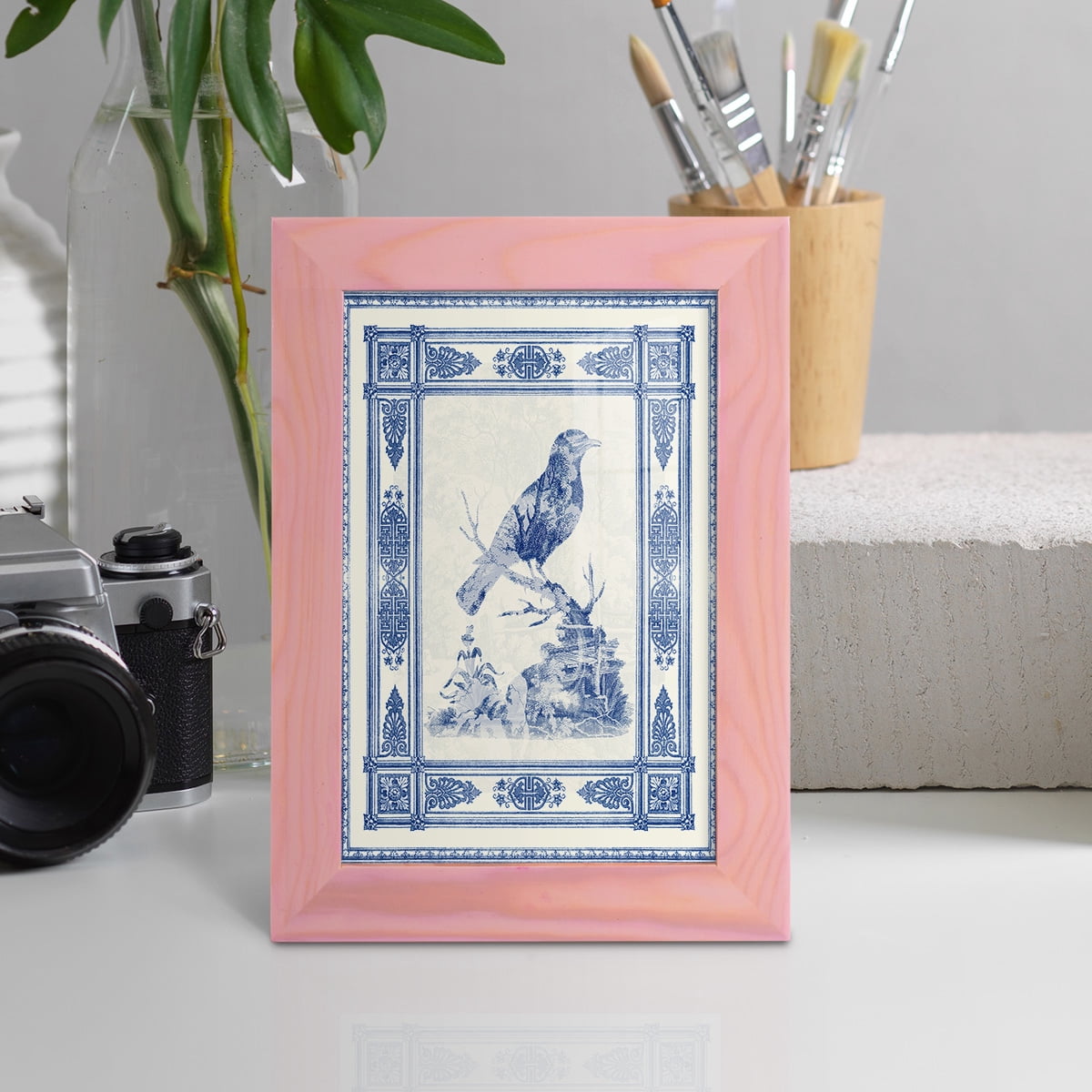 Toile de Jouy I -Framed Print w/glass-Sunset Pink