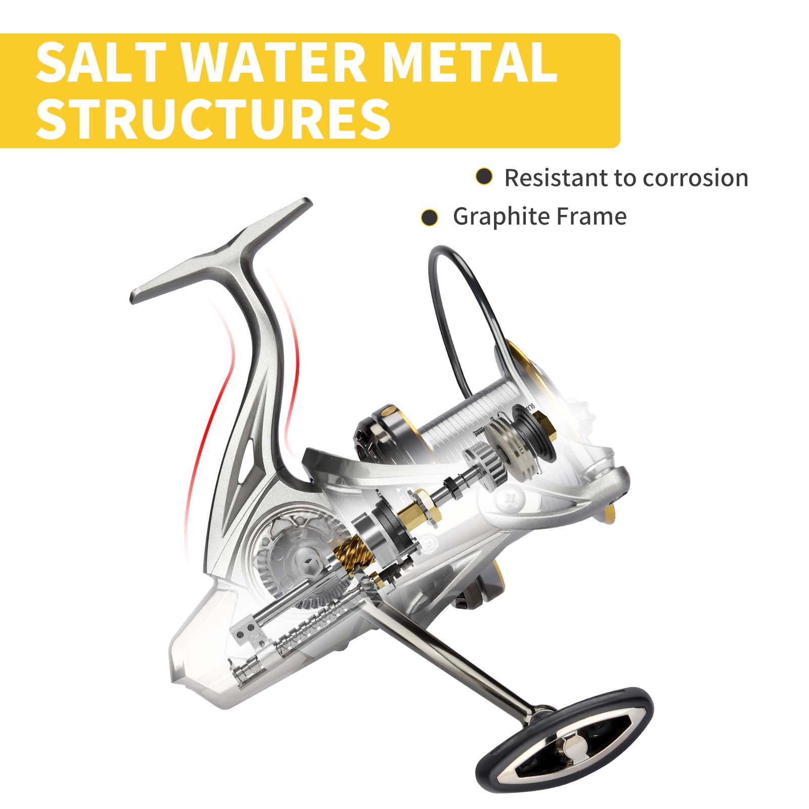 HAUT TON Spinning Reel 8000/9000/10000/12000/14000,6+1BB Metal Surf Fishing Reels,4.8:1 Gear Ratio 55lbs Drag Heavy Long Casting Inshore Saltwater Monster Fish