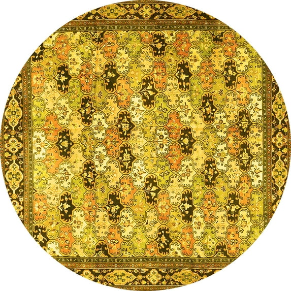 Ahgly Company Indoor Round Persian Yellow Traditional Area Rugs, 8' Round