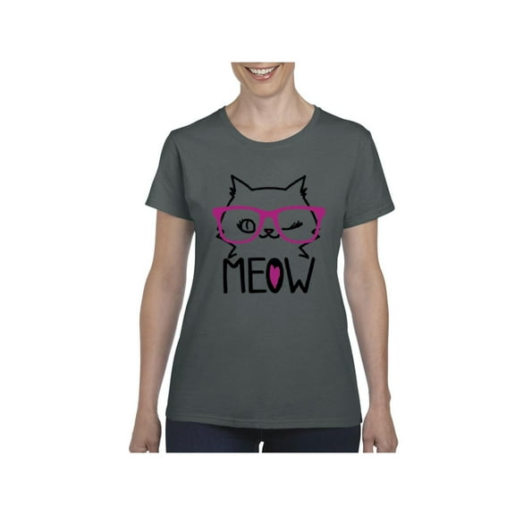Women's T-Shirt Short Sleeve - Meow Cute Cat Kitty