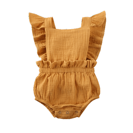 

Canrulo Newborn Baby Girl Romper Sleeveless Ruffle Jumpsuit Backless Strap Bodysuit Summer Clothes Yellow 6-12 Months