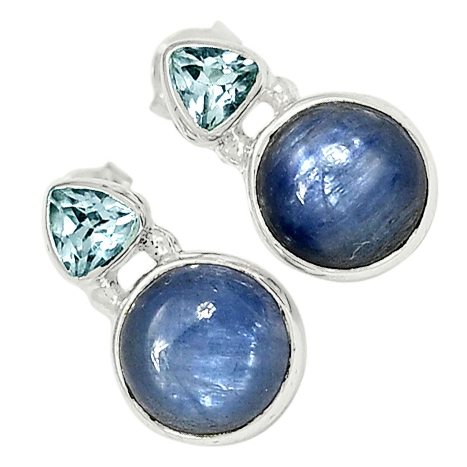 STUDS 5 mm KYANITE  Sterling Silver 925 Gemstone Earrings 