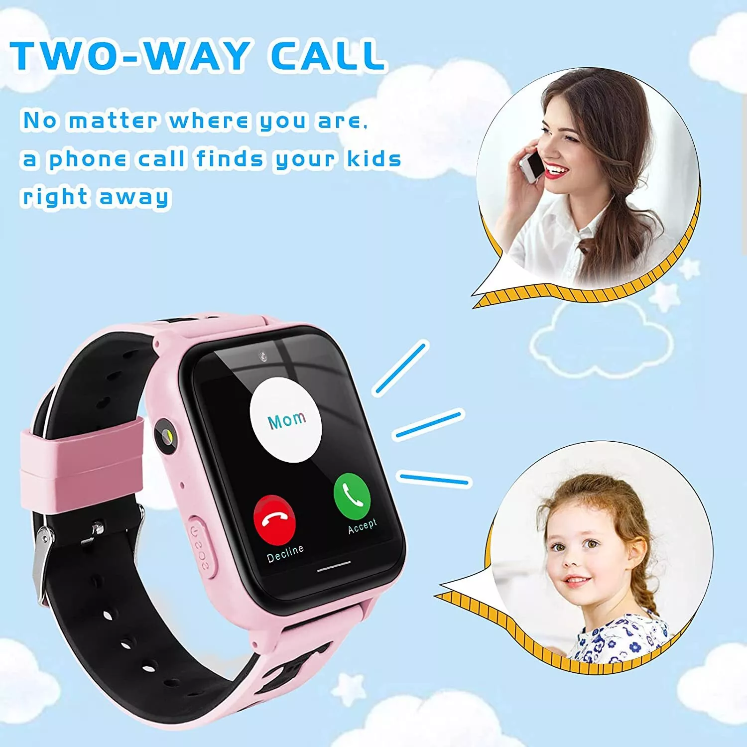 TOPCHANCES Smart Watch for Kids, Kids Smartwatch with Two-way Call 10 Games Camera Music Player SOS, Birthday Educational Gift for Age 3-14 Boys Girls, Pink