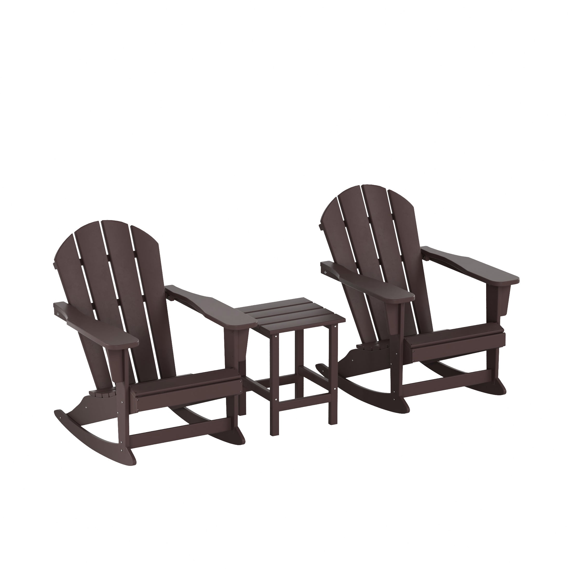 WestinTrends Malibu 3 Piece Outdoor Rocking Chair Set, All Weather Poly Lumber Porch Patio Adirondack Rocking Chair Set of 2 with Side Table, Dark Brown, 2 person, Polyethylene, Plastic