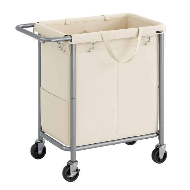 SONGMICS Cesto para la ropa sucia con ruedas, cesto para la ropa sucia con ruedas de 2 secciones, 37 galones (140 L), forro extraíble, marco de acero con asa, almacenamiento para mantas, 27,2 x 15,4 x