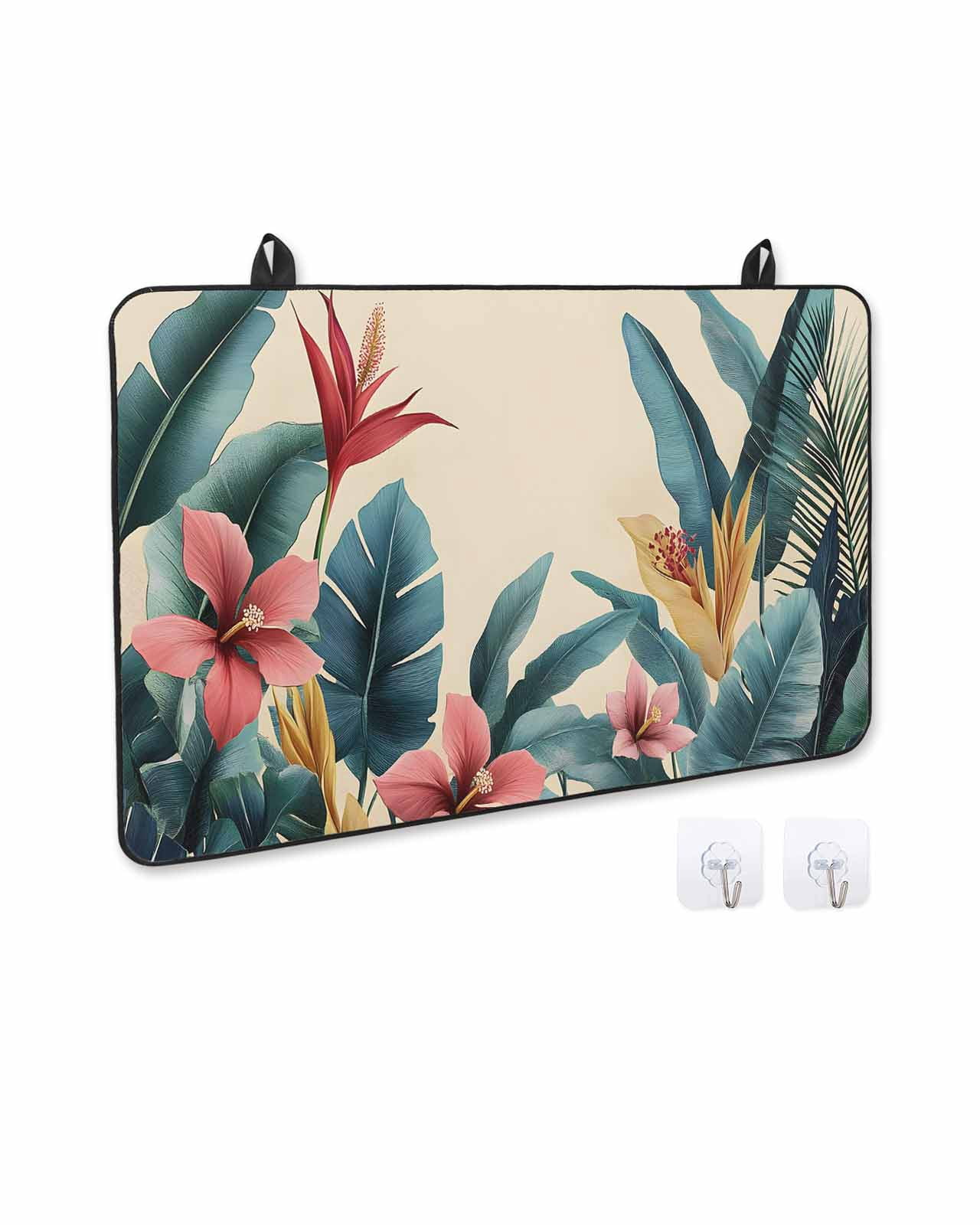nqOlkjepod Large Induction Cooktop Protector Mat 36"x21", Tropical Plant Stove Top Covers for Electric Stove, Summer Botanical Palm Leaves Floral Stove Burner Cover Mats, Glass Top Stove Cover