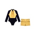 thumbnail image 4 of iiniim Kids Girls Dance Outfits Long Sleeve Shiny Rhinestones Gymnastic Leotards with Metallic Shorts Set Activewear Gold 8, 4 of 7