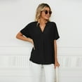 thumbnail image 5 of FLMEI Women Loose Shirt Summer V-Neck Blouse Short Sleeve Shirt Tops for Womens Solid Color Pullover Shirt S-XXL, 5 of 9