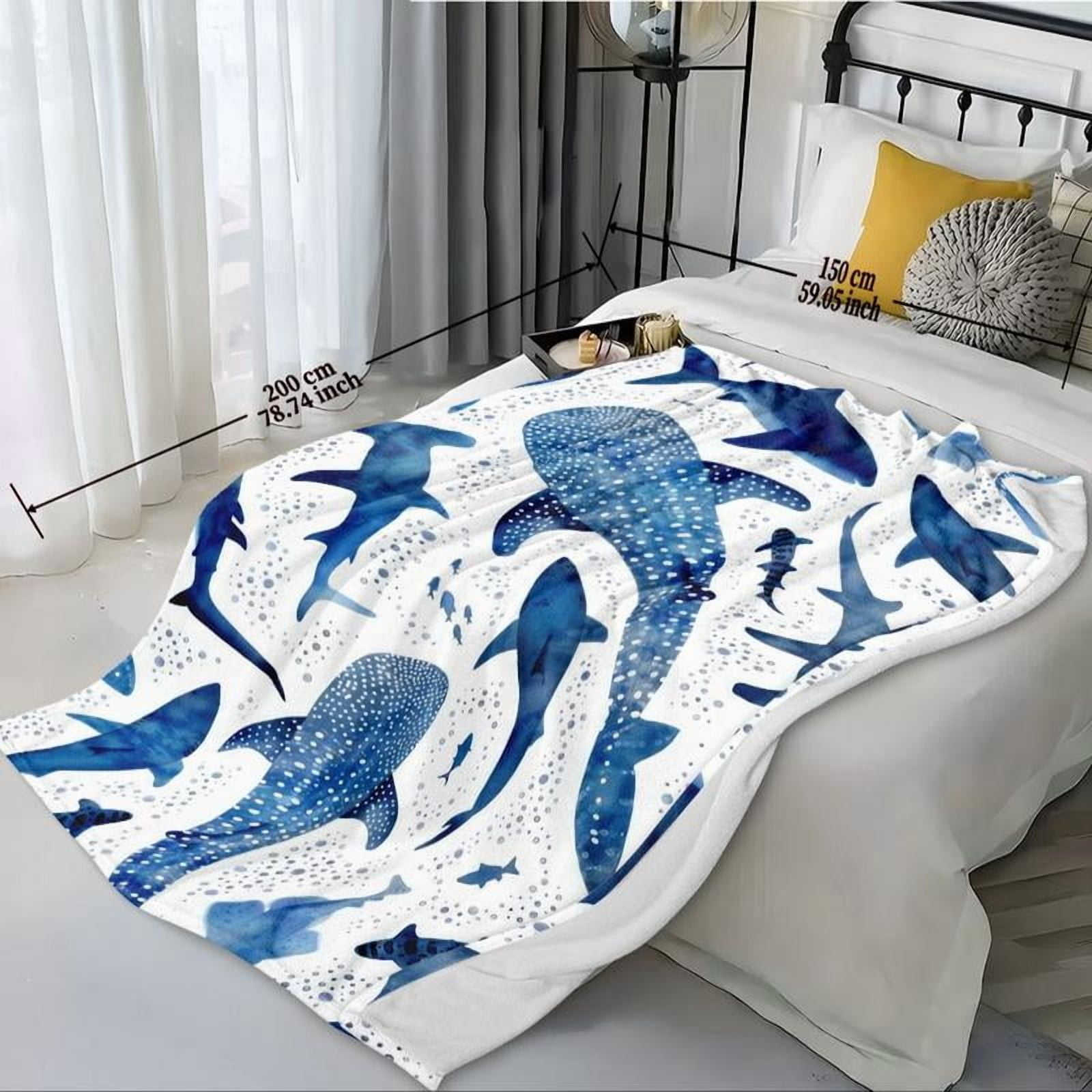 Shark Pattern Blanket, Soft Warm Throw Blanket, Air-conditioned Room Blanket, Warm Nap Blanket for Home Office Travel, Lightweight Blanket