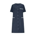 thumbnail image 5 of yoeyez Nurses Scrub Dress Uniforms Women's Solid Color Splicing Knee Length Dresses with Pocket Casual Short Sleeve V-Neck Holiday Workwear Navy,XXL, 5 of 7