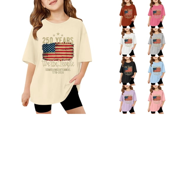 250th America Independence Day T-Shirt for Kids, Boys & Girls 250 Years Anniversary Patriotic Graphic Tee, Soft Casual Playwear, Comfortable Everyday Shirt 110