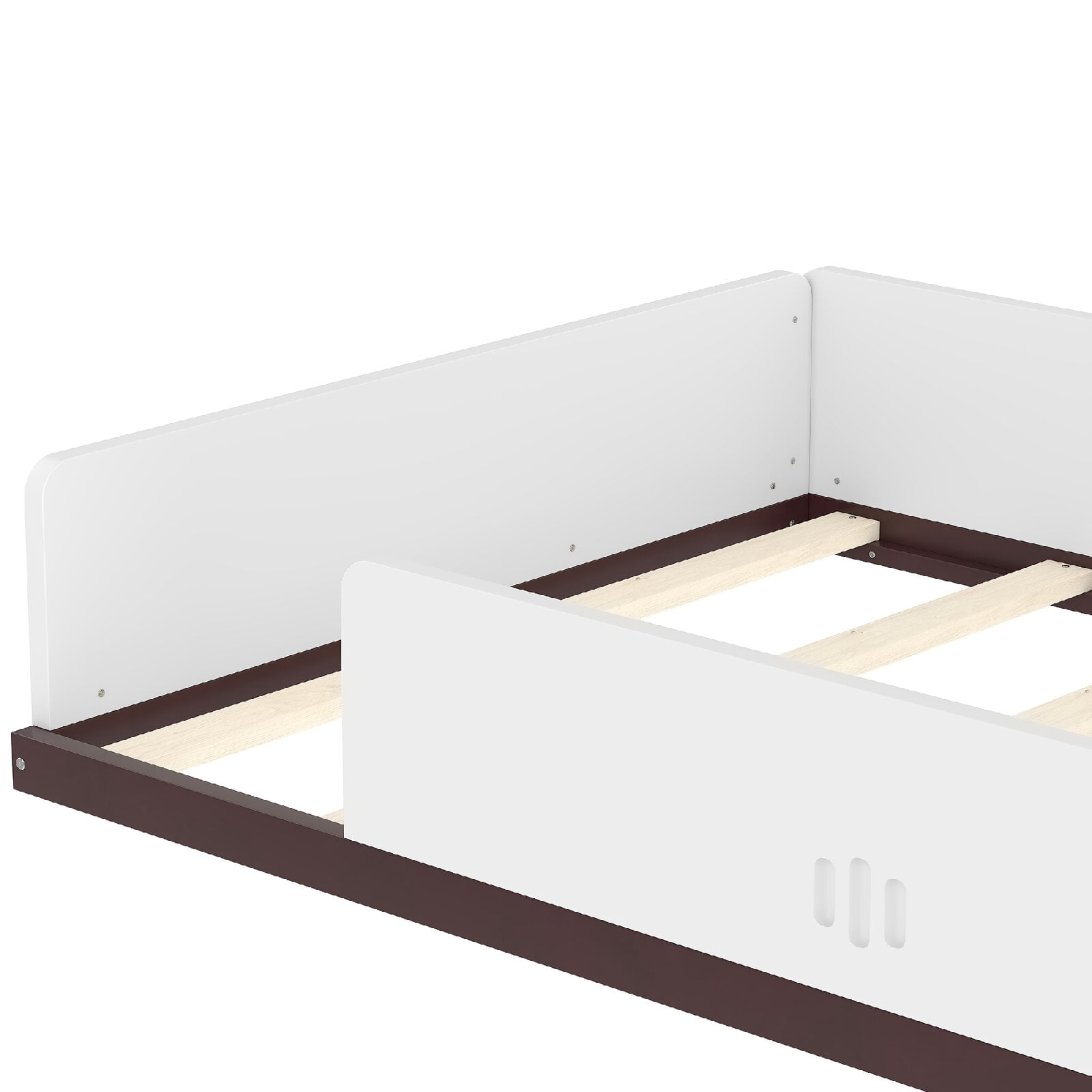 Twin Size Floor Bed Frame with Interesting Car-shape Design and Build-in Desk, Car Floor Bed with Storage Drawers and Small Window for Bedroom, Apartment, Easy Assembly, Mattress Not Included, White