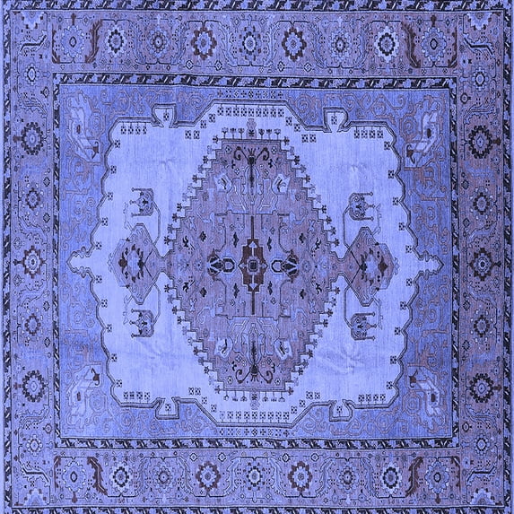 Ahgly Company Machine Washable Indoor Square Oriental Blue Industrial Area Rugs, 5' Square