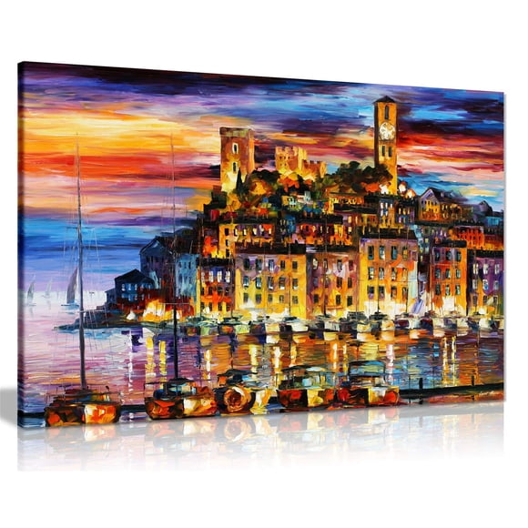Cannes France par Leonid Afremov Impression d'Image sur Toile pour Décoration Intérieure (30x20)