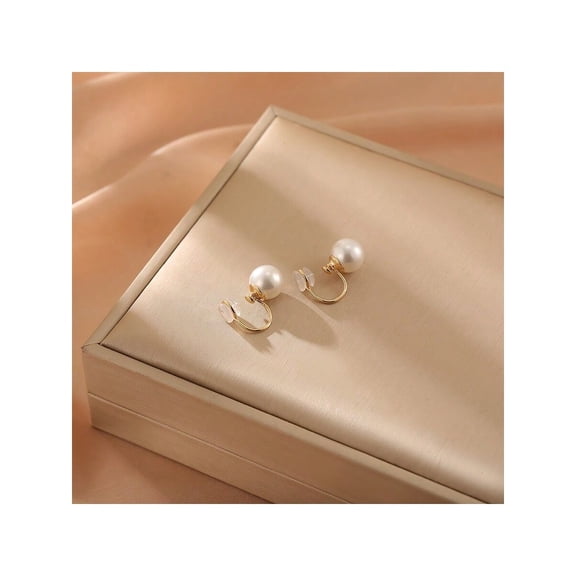 Clip-On Pearl Earrings 10mm Goldtone Metal White Simulated Pearl Pair Item No. 1399