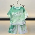 thumbnail image 2 of Caqnni Boy's 2 Piece Summer Beach Set Short Sleeve Tee with Elastic Waist Short Sets Cartoon Print 2PCS Set Gift Pajamas & Dailywear Set 5-6 Years,Green, 2 of 4