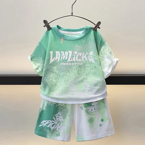 Ccpelsie Little/Big Boy Summer Set Cute Cartoon Shirts & Shorts Casual Toddler Clothes for Kids Casual Daily Wear(Green,18-24 Months)