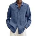 thumbnail image 3 of Mens Cotton Linen Shirts Long Sleeve Beach Henley Button Down Shirts Casual Lightweight V Neck Loose Shirts,Royal Blue 5XL, 3 of 7