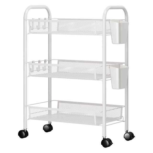 Limorve 5-Tier Stackable Fruit Vegetable Storage Basket, Metal Mesh Organizer with 360 Wheels for Kitchen, Pantry, or Bathroom