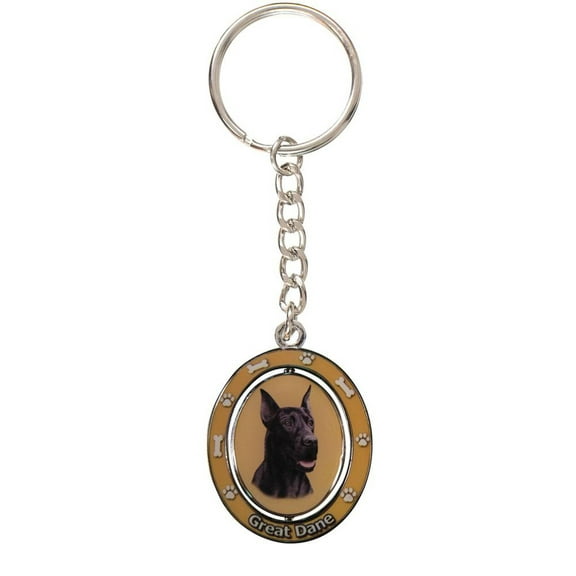 Black Great Dane Portrait Oval Metal Keychain